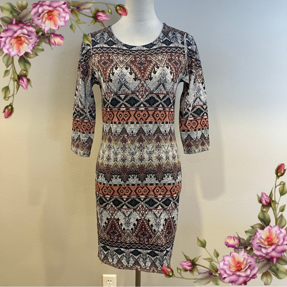 Geometric print long sleeve sweater dress size medium